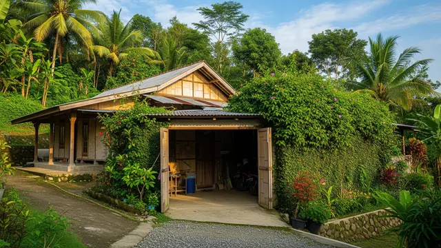 Desain Rumah Desa Sederhana dengan Garasi Terbuka/Gemini AI