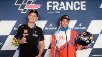 Dua pembalap asal Prancis: Fabio Quartararo (kiri) dan Johann Zarco. (JEAN-FRANCOIS MONIER / AFP)