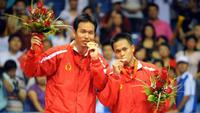 Sebelum Tontowi Ahmad/Liliyana Natsir meraih medali emas di Olimpiade 2016, Indonesia terakhir kali mendapatkannya melalui Markis Kido/Hendra Setiawan pada Olimpiade Beijing 2008. (AFP/Goh Chai Hin)