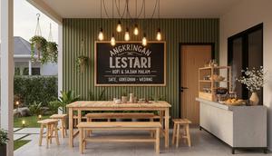 Desain Warung Ala Angkringan Modern di Teras Rumah, Nyaman dan Estetik untuk Usaha 2025 (Sumber: Gemini AI)