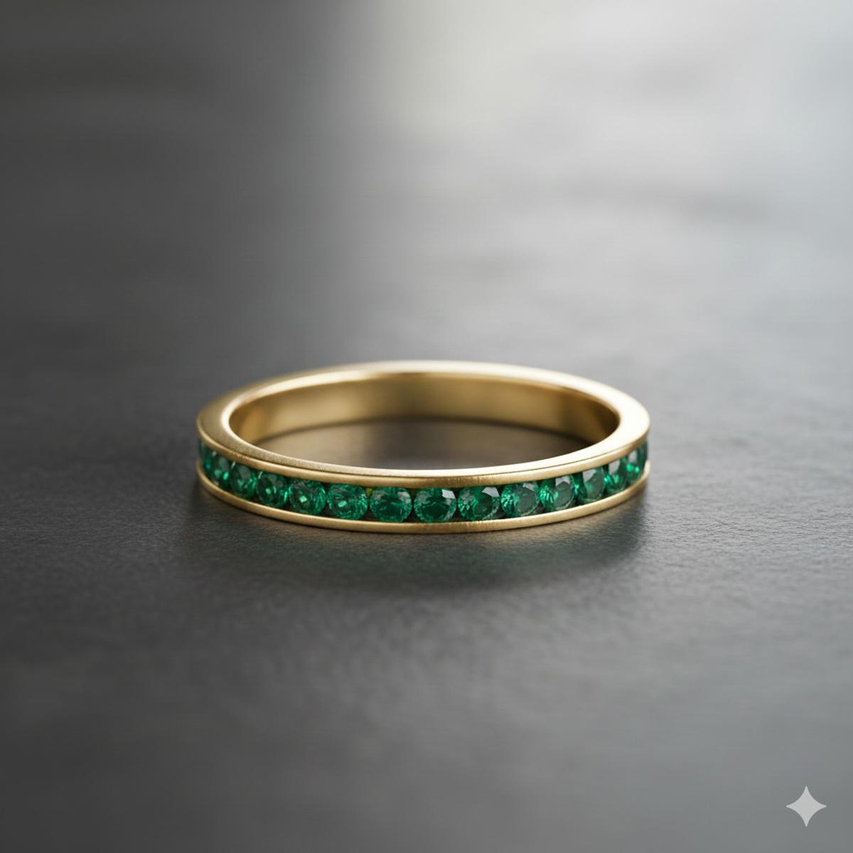 Cincin Band Minimalis dengan Inset Zamrud