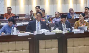 Menkeu Purbaya Yudhi Sadewa saat mengikuti rapat kerja dengan Komisi XI DPR RI terkait asumsi dasar RAPBN 2027 di Kompleks Parlemen, Senayan, Jakarta, Rabu, 2 September 2026. (KLY/ Arie Basuki)