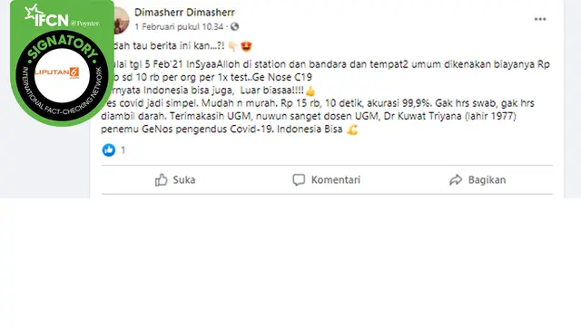 Klaim GeNose C19 Deteksi Covid-19 dalam 10 Detik dan Akurasi 99,9 Persen