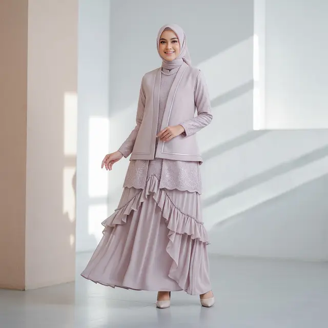Model Gamis Rompi Lepas Pendek dengan Aksen Layer