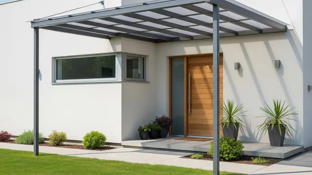Desain Tampak Depan Rumah Mungil dengan Canopy Baja Ringan