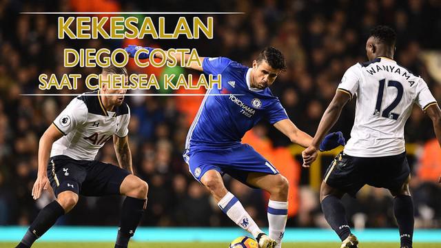 Video ekspresi kekesalan Diego Costa saat Chelsea kalah dari Tottenham Hotspur 0-2, Rabu (4/1/2017).