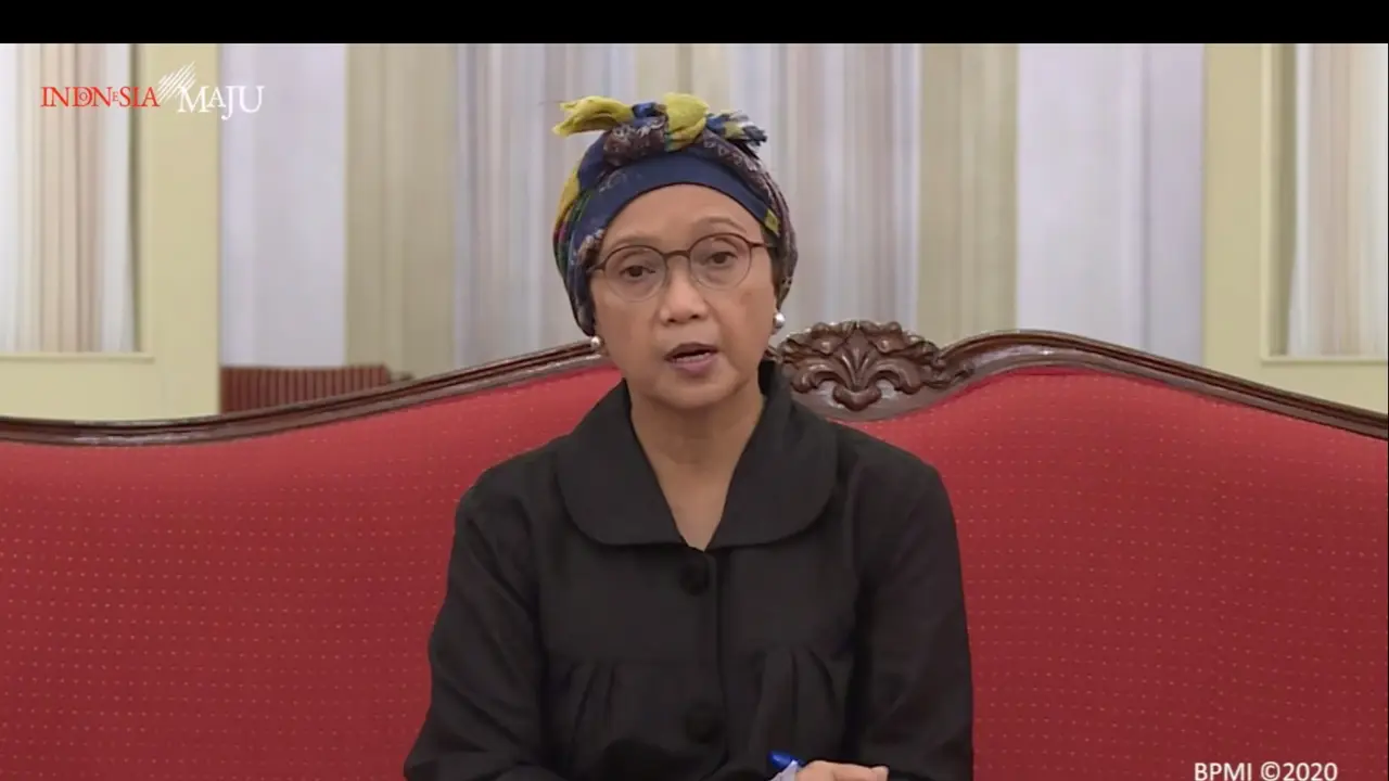 Menlu Retno dalam menyampaikan hasil KTT Virtual Gerakan Non-Blok.