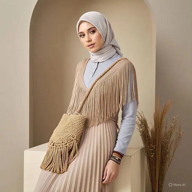 Outer Fringe dengan Inner Polos dan Rok Maxi
