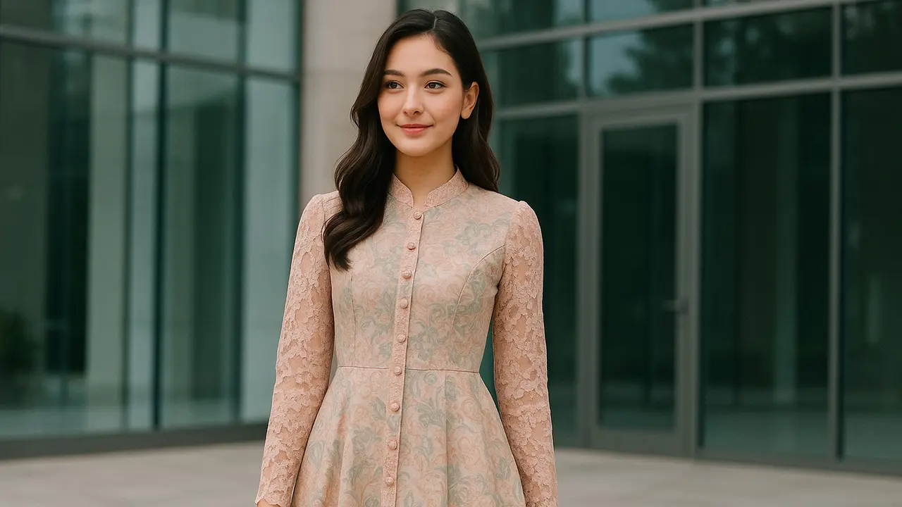 Model Dress Batik Kombinasi Brokat Lengan Panjang