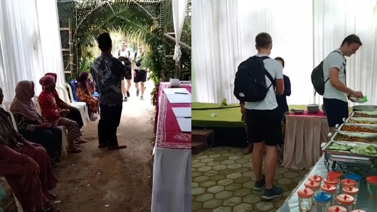 Momen Kocak Turis Asing Jadi Tamu Tak Diundang, Mau Melintas Malah Diajak Makan di Hajatan Warga