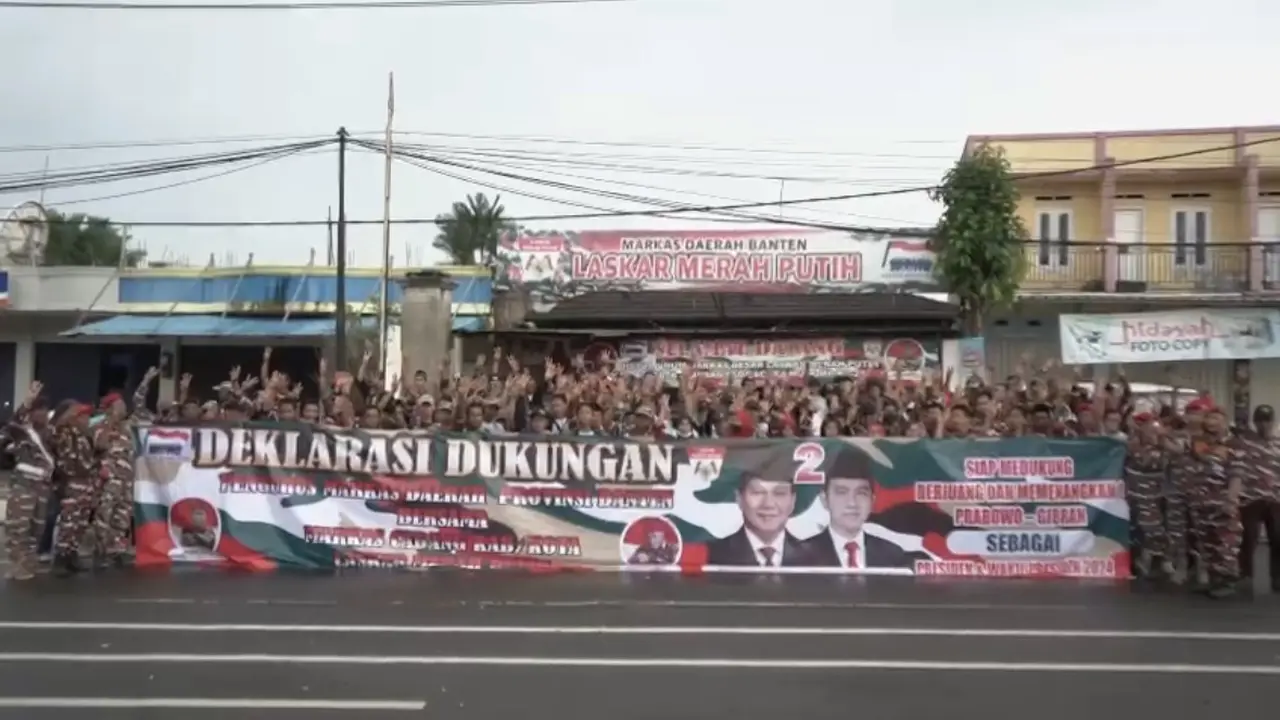 Laskar Merah Putih Banten Deklarasi dukungan untuk pasangan Prabowo Subianto dan Gibran Rakabuming Raka di Pilpres 2024.