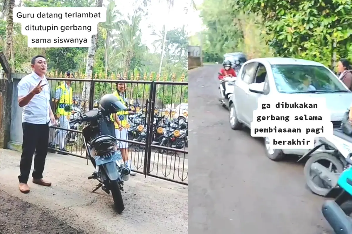 Guru Terlambat Dihadang Tutup Gerbang oleh Siswa