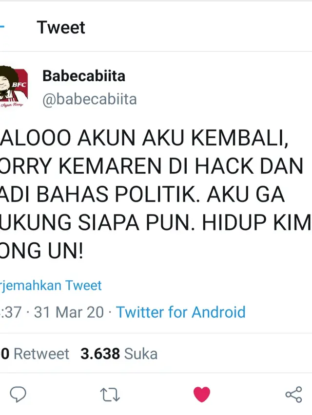 Unggahan Babe Cabita. (Foto: Twitter @babecabiita)