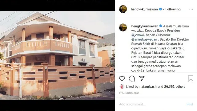 Hengky Kurniawan Pinjamkan Rumahnya Untuk Penangulangan Corona