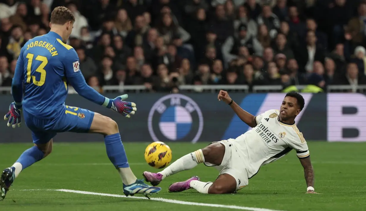 Jude Bellingham, Rodrygo, Brahim Díaz, dan Luka Modric mencetak gol untuk Real Madrid. (Thomas COEX/AFP)