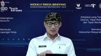 Menparekraf Sandiaga Uno&nbsp;peningkatan kunjungan ke Candi Borobudur ditandai dengan reservasi hotel dan peminjaman mobil (tangkapan layar/Komarudin)