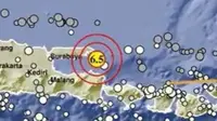 Gempa Magnitudo 6,5 mengguncang wilayah Sumenep Jatim, Selasa (30/9/2025), pukul 23.49.43 WIB. (Liputan6.com/ Dok BMKG)