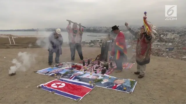 Sekelompok dukun Peru mengadakan ritual untuk meminta para pemimpin dunia bekerja menuju perdamaian dunia.