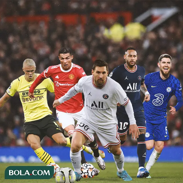 Ilustrasi - Erling Haaland, Cristiano Ronaldo, Lionel Messi, Neymar, Jorginho