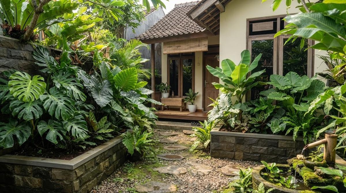 Gaya Tropis Modern dengan Daun Raksasa