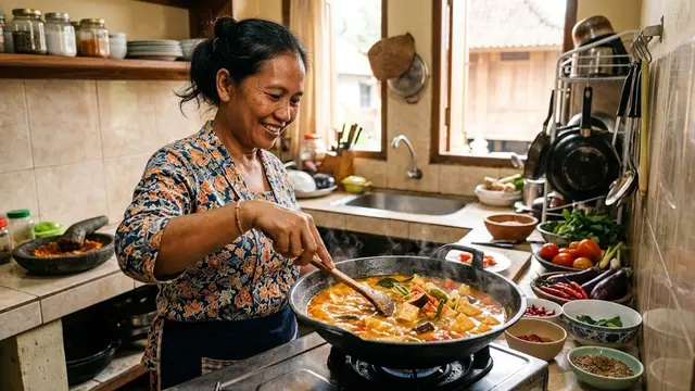 Resep Kuah Pedas Tahu, Terong, dan Tomat/AI Generated