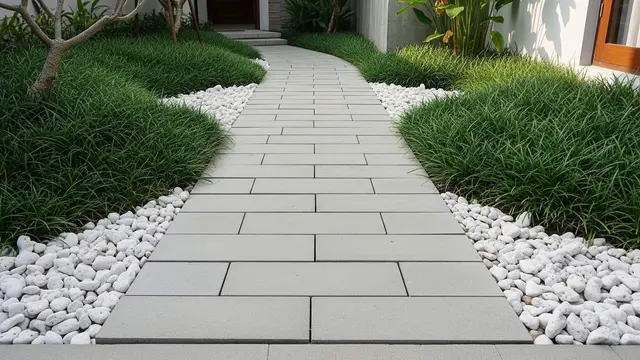 Inspirasi Jalan Setapak dengan Rumput Gajah Mini untuk Taman Minimalis