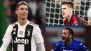 Meski Juventus memastikan gelar ke-delapan Liga Serie A, Minggu (21/4), namun Cristiano Ronaldo masih gagal menambah keran gol pribadi miliknya di liga domestik. (Kolase Foto AFP)