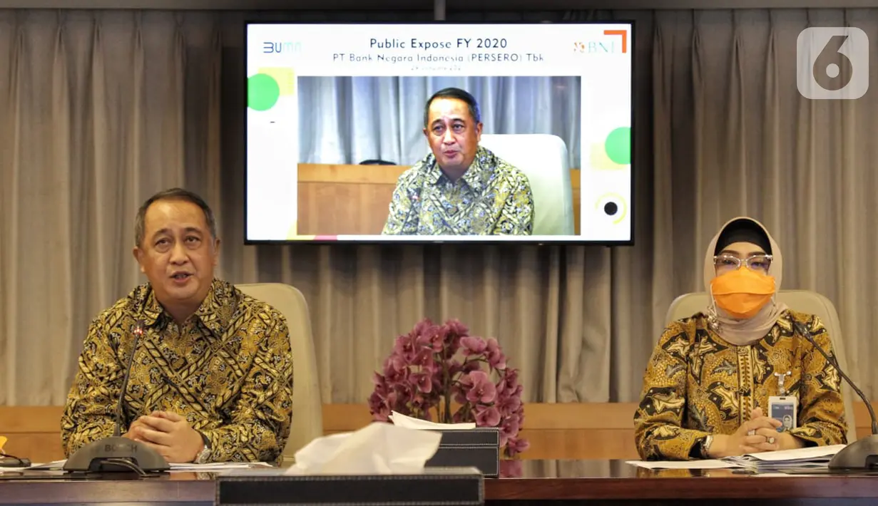 Pada Public Expose 2020, PT Bank Negara Indonesia (Persero) terus beradaptasi pada masa pemulihan dari Pandemi Covid-19 di triwulan terakhir tahun 2020 dengan fokus pada penguatan fundamental perseroan. (Liputan6.com/Pool)