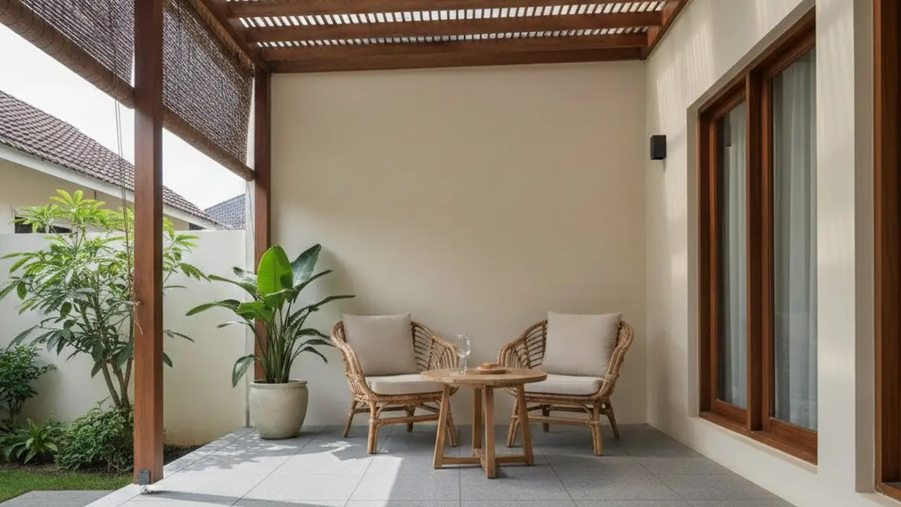 Teras dengan Lantai Matte Warna Netral (Gemini AI)