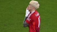 Alejandro Garnacho&nbsp;dalam laga final Liga Europa antara Tottenham Hotspur&nbsp;vs Manchester United di San Mames,&nbsp;Kamis (22/5/2025). (AP Photo/Miguel Oses)