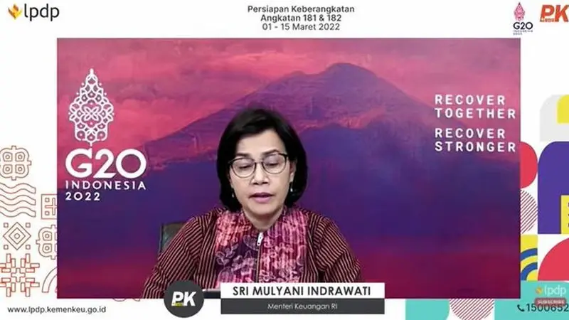 Menkeu Sri Mulyani memberikan pesan ke peserta yang mendapatkan beasiswa dari Pemerintah melalui  Lembaga Pengelola Dana Pendidikan (LPDP).