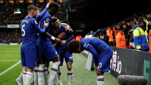 Selebrasi pemain Chelsea saat menghajar Watford