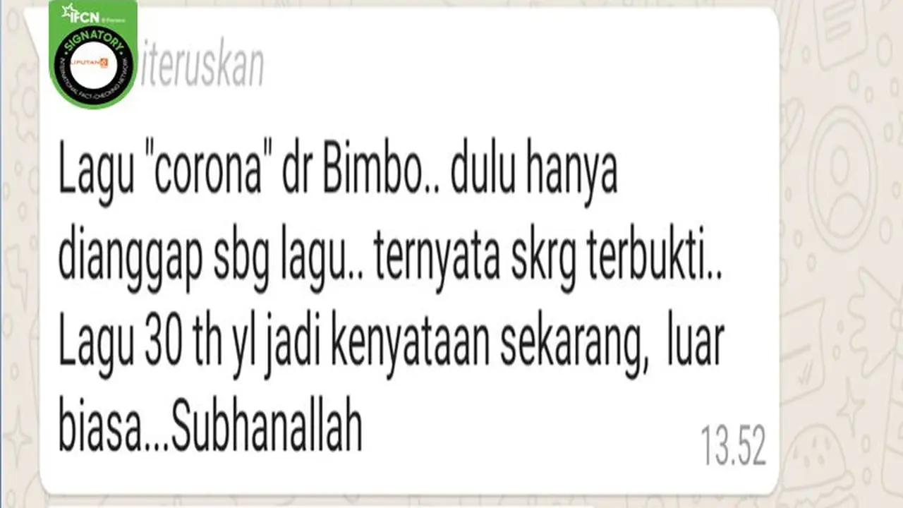 Gambar Tangkapan Layar Kabar Hoaks Tentang Lagu Corona