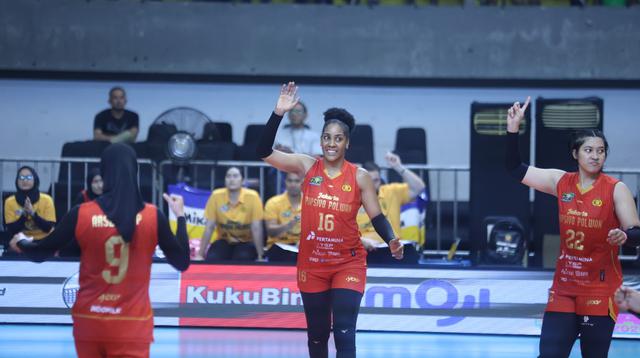 Jakarta Popsivo Polwan saat menghadapi Jakarta Electric PLN pada leg kedua pertandingan perebutan tempat ketiga Proliga 2026, Rabu (22/4/2026). (Dok. PBVSI)