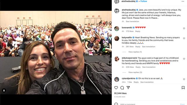 Unggahan Amy Jo Johnson soal Jason David Frank meninggal dunia. (Foto: Dok. Instagram terverifikasi @atothedoublej)