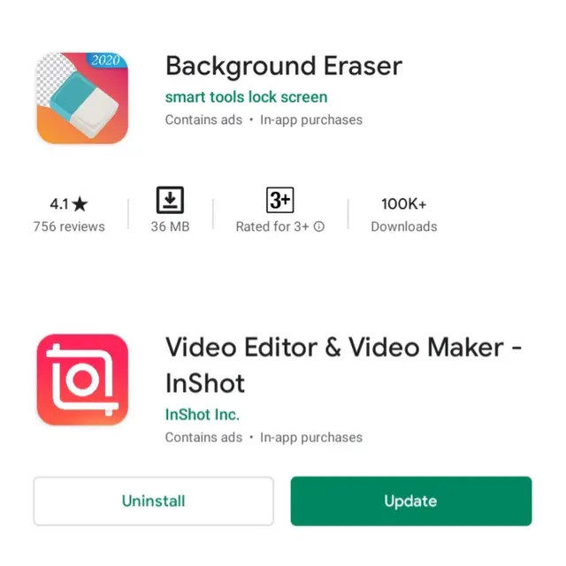 Ilustrasi Aplikasi Aplikasi Background Eraser dan Inshot (Sumber: Playstore)