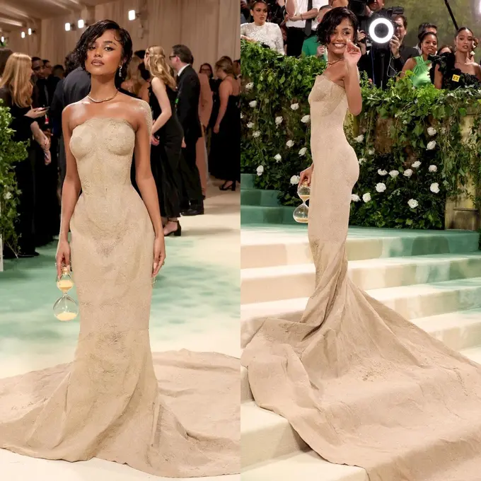 Gaya Debut Tyla di Met Gala 2024, Tampil All Out Kenakan Gaun yang Terbuat dari Pasir