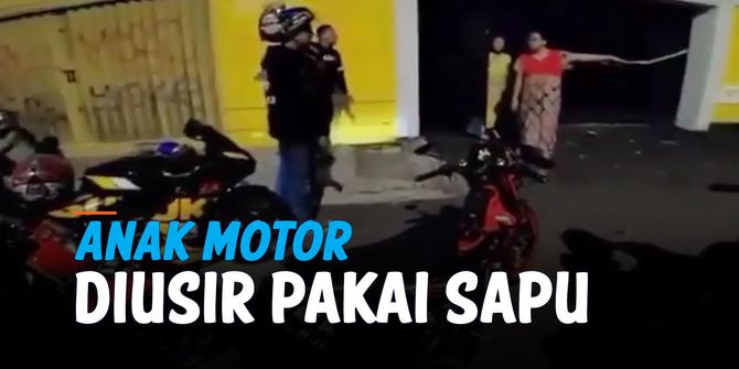 VIDEO: Viral, Anak Motor Diusir Emak-Emak Pakai Sapu