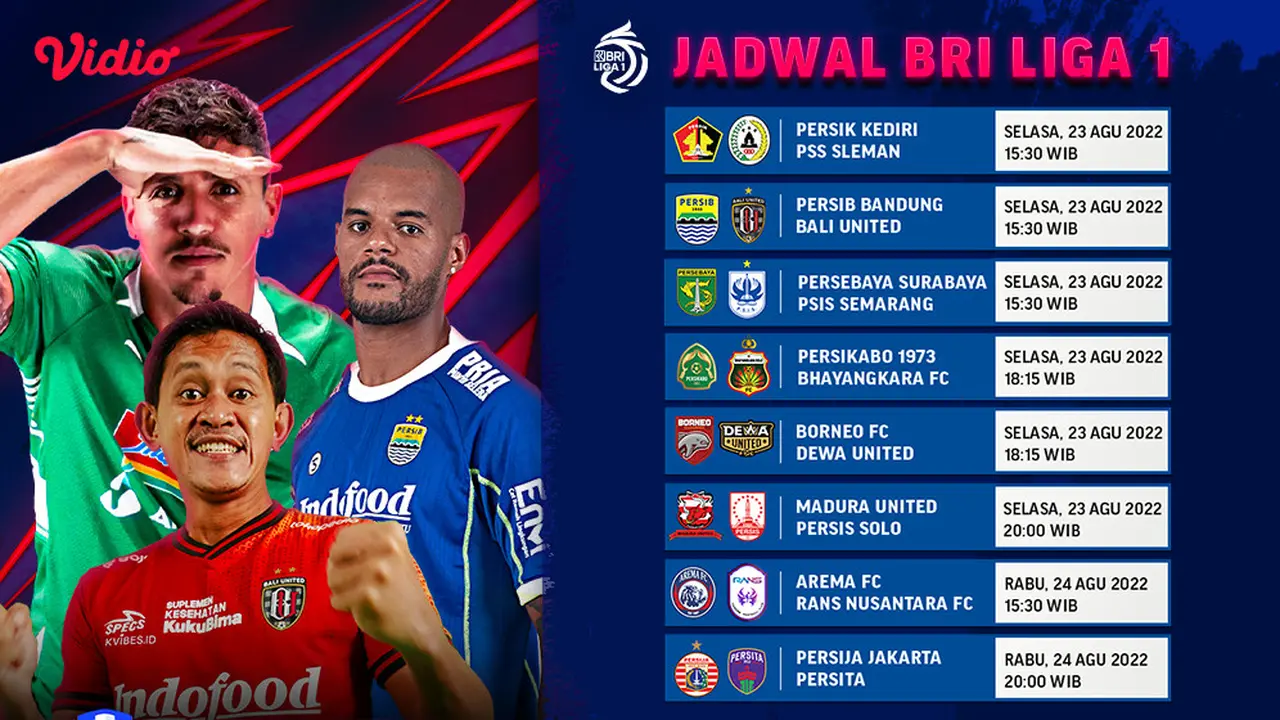 Jadwal dan Live Streaming BRI Liga 1 2022/2023 Pekan Keenam di Vidio, 23 & 24 Agustus 2022