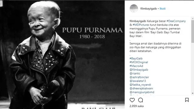 Pupu Purnama meninggal (Instagram:@filmbayigaib)