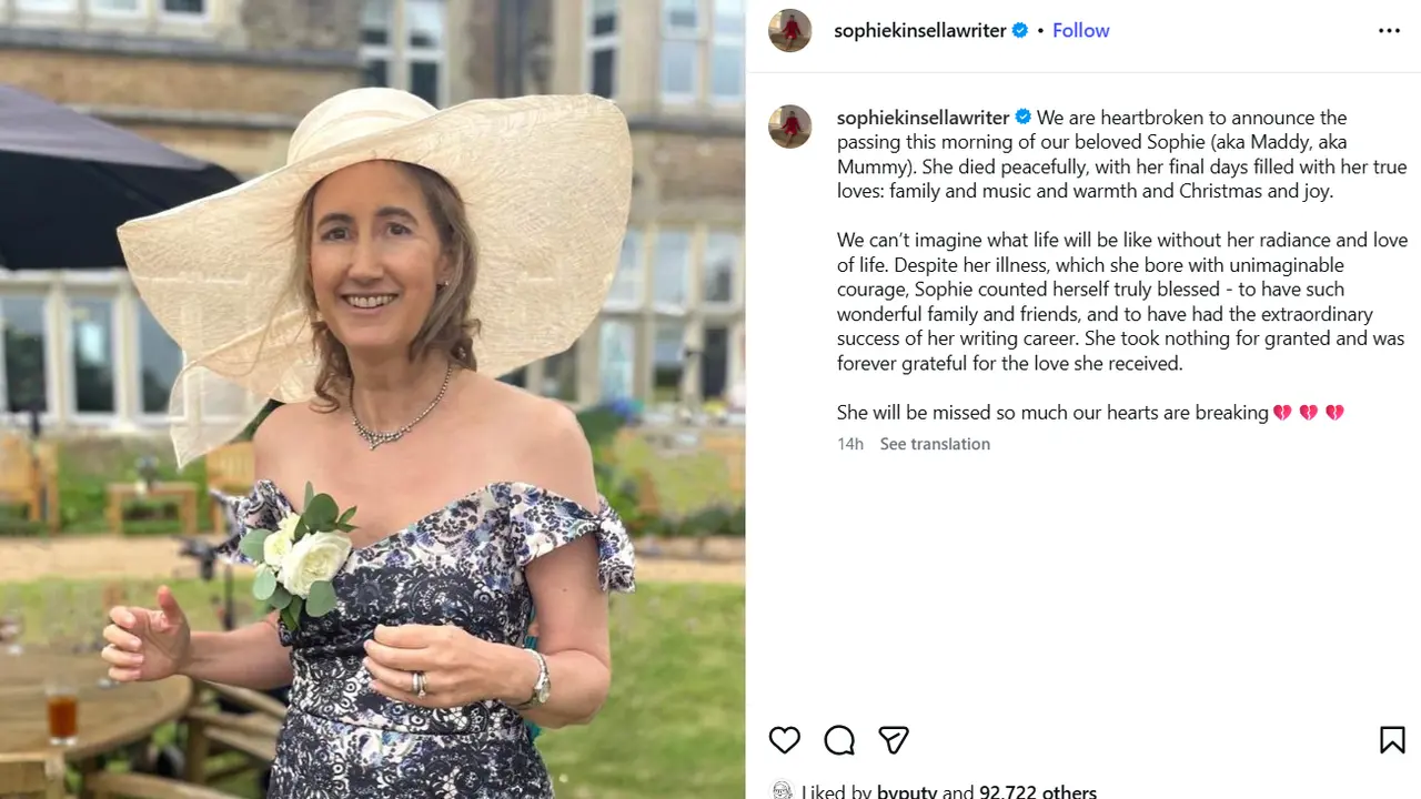 Unggahan keluarga, mengabarkan Sophie Kinsella meninggal dunia. (Instagram/ sophiekinsellawriter)