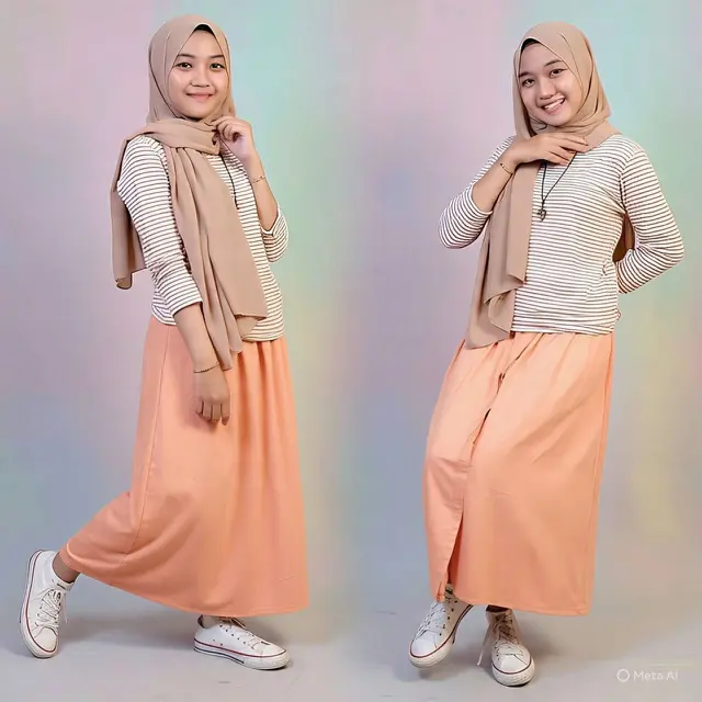 Inspirasi Outfit Kekinian Remaja Berhijab. Foto: Meta AI