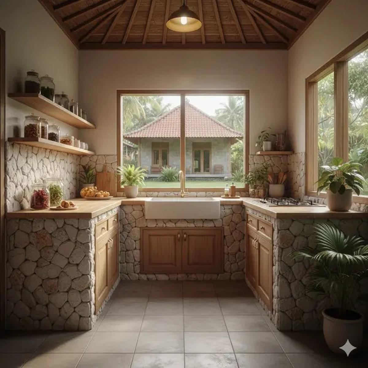 7 Desain Dapur Kecil Ala Tropis dengan Nuansa Kayu untuk Rumah Desa yang Hangat, Natural dan Bikin Betah Masak