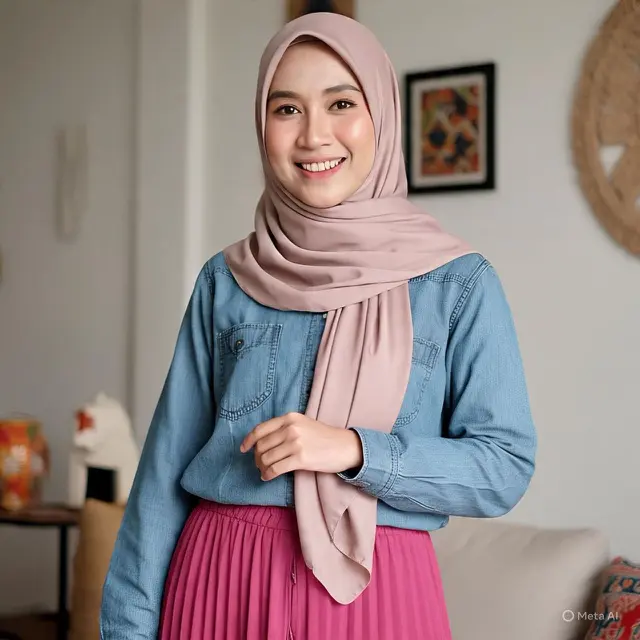 Kemeja Denim dengan Rok Maxi
