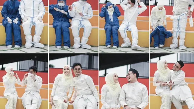 Bertemu di Pusat Karantina Covid-19, Viral Pasangan Lakukan Foto Prewedding Pakai APD