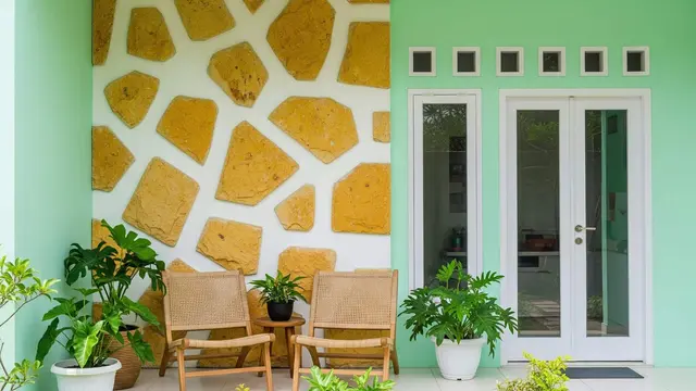 Model Teras Rumah Desa yang Terlihat Modern Hanya dengan Cat dan Batu Alam