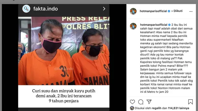 Unggahan Hotman Paris.