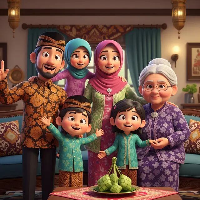 Foto keluarga animasi 3D pixar (Gemini AI)