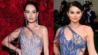 Foto Selena Gomez palsu yang viral 'mencuri' dress milik Lily James saat datang ke Met Gala 2022. (Foto: Instagram @lilyjamesofficial)