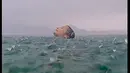 Dalam video tersebut, Prilly tampak menikmati gelombang air laut hingga tetesan air hujan. Prilly mengapung sambil memejamkan matanya untuk menikmati setiap tetes hujan. [Instagram/prillylatuconsina96]